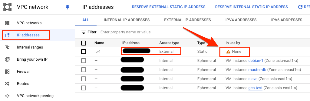 Static External IP Unused