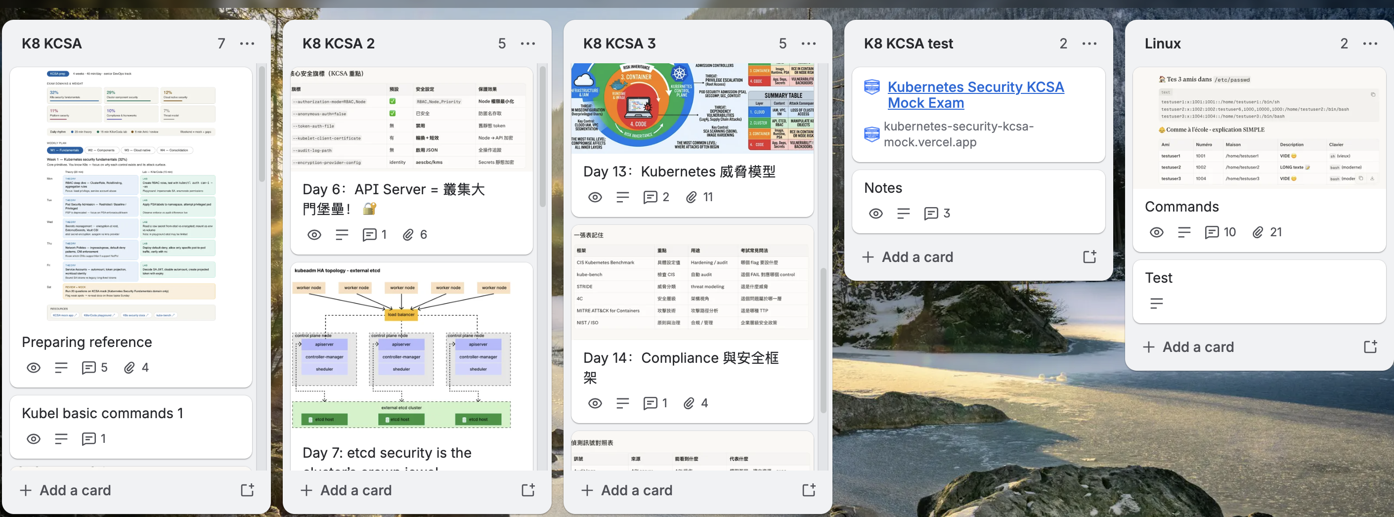 Tableau Trello pour la mémorisation KCSA