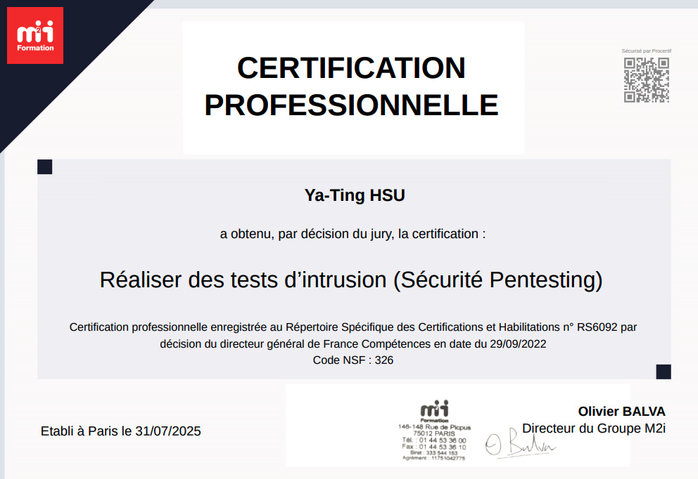 NRS60932 Certificate